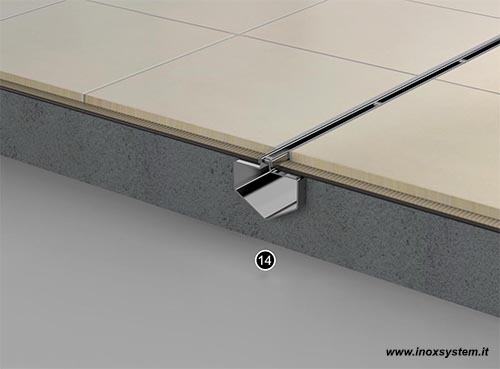 Canale a fessura con bordi dritti verticali centrali con corpo porta mattonella in acciaio inox