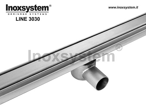 Italia linear drain with two side slots, folded edge in stainless steel