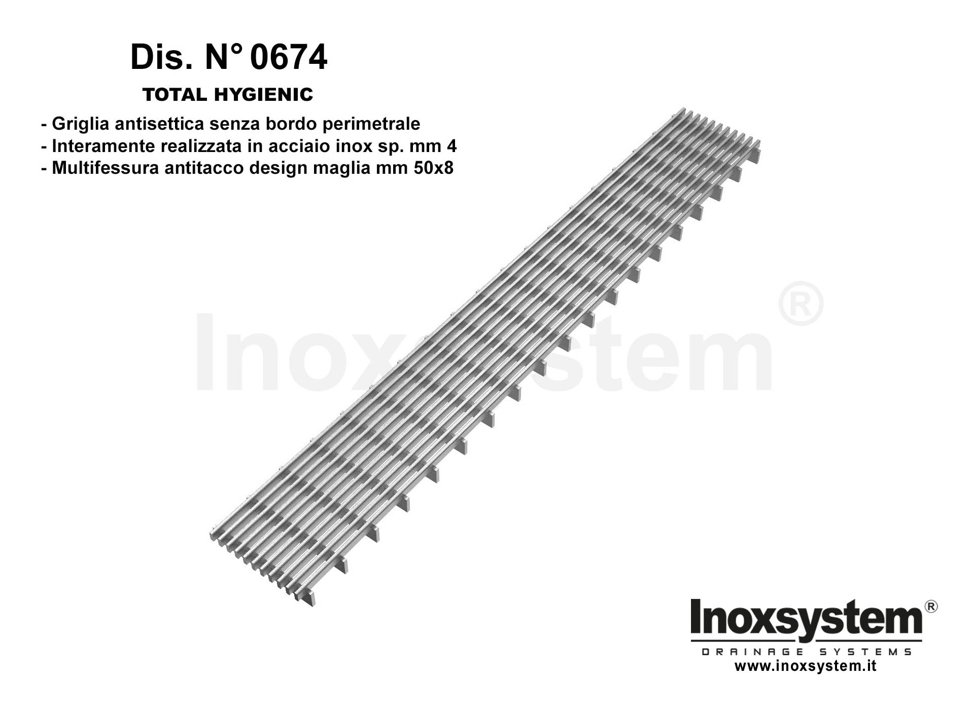 Total Hygienic multi-slot anti-heel design grating mesh 50x8 DWG 0674