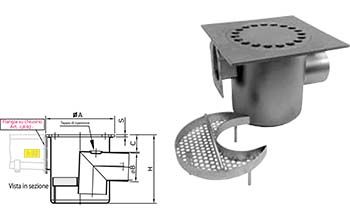 Chiusini a scarico orizzontale sifonati con cestello comprensivo di una flangia Inoxsystem Infinity