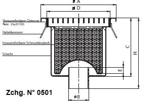 Abläufe mit Standardgitterrostabdeckung, mit vertikalem Ablaufstutzen