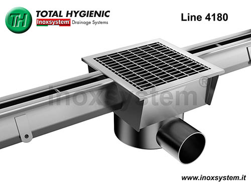 Caniveau à fente standard Doté de siphon sol à grille Inoxsystem® Total Hygienic avec siphon-tasse et panier amovibles