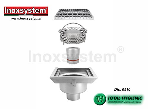 Chiusini a griglia scarico verticale con tubo sifonato e cestello estraibili in acciaio inox