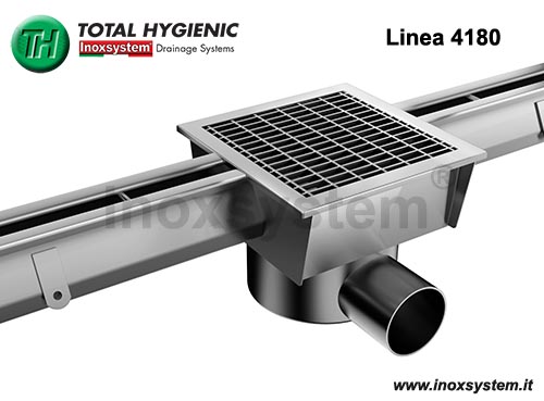 Canali a fessura con chiusino a griglia, tazza sifonata estraibile Total Hygienic e cestello estraibile antiratto in acciaio inox